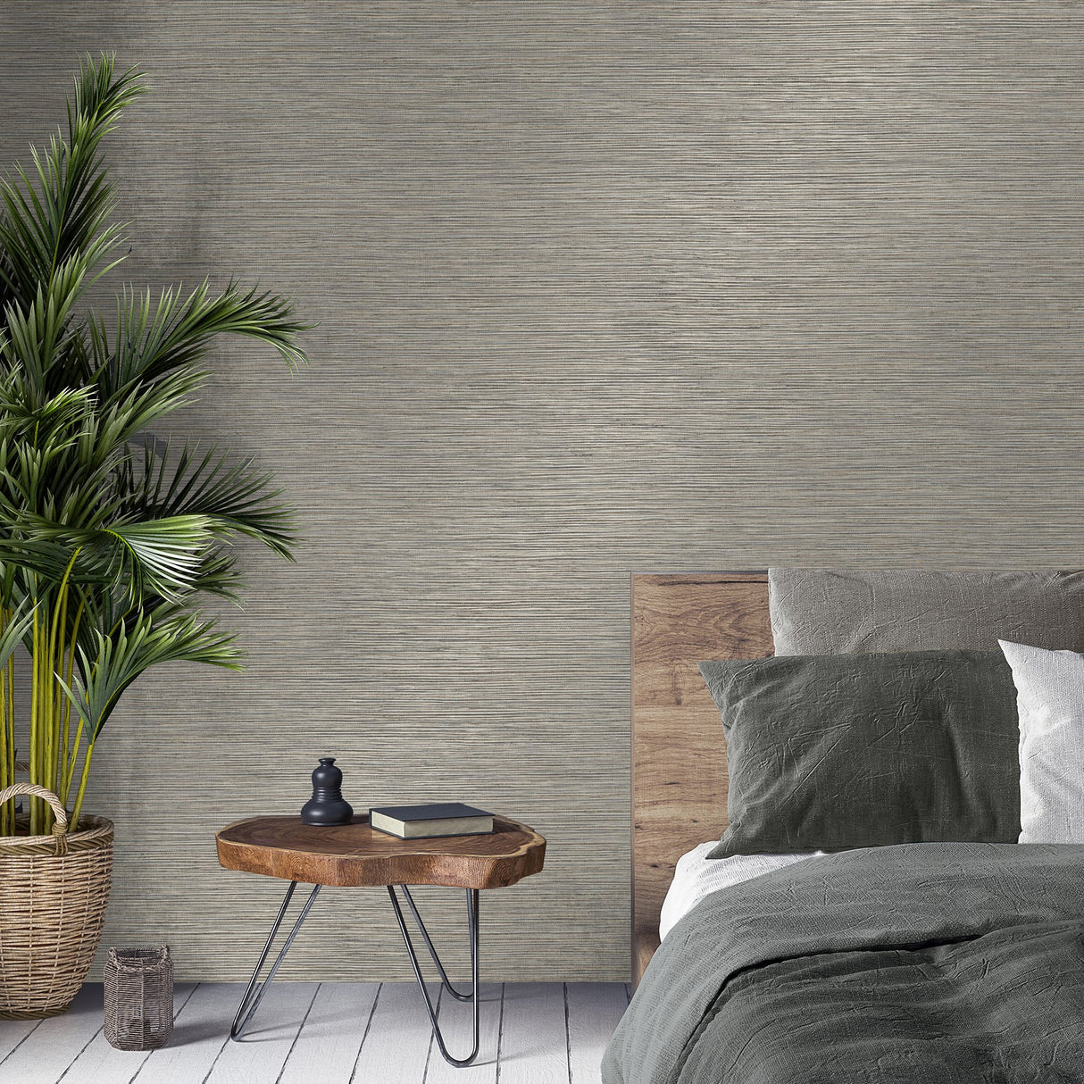 Fusion Stone Plain Faux Grasscloth Grey Wallpaper, Modern Graphics Style - Fine Decor M1767