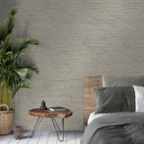 Fusion Stone Plain Faux Grasscloth Grey Wallpaper, Modern Graphics Style - Fine Decor M1767