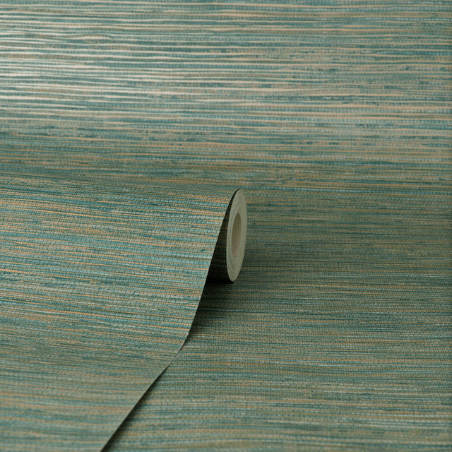 Fusion Teal Faux Grasscloth Modern Wallpaper - Fine Decor M1768