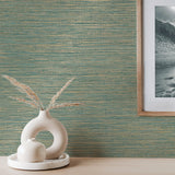 Fusion Teal Faux Grasscloth Modern Wallpaper - Fine Decor M1768