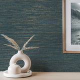 Fusion Navy Faux Grasscloth Modern Wallpaper - Fine Decor M1769
