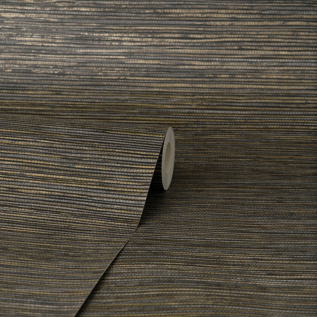 Fusion Charcoal Faux Grasscloth Modern Wallpaper - Fine Decor M1770