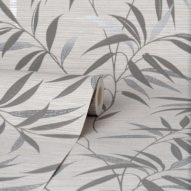 Fusion Grey Leaf Wallpaper