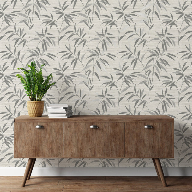 Fusion Grey Leaf Wallpaper