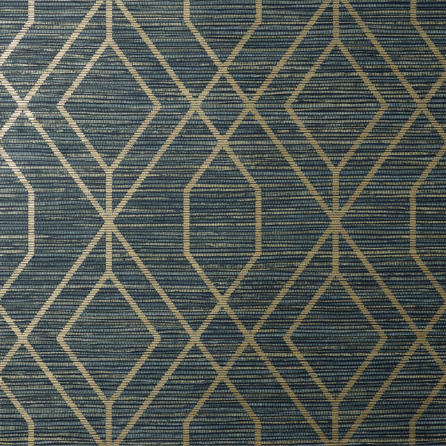 Fusion Navy Trellis Wallpaper with Art Deco Diamond Geometric Pattern - Fine Decor M1774