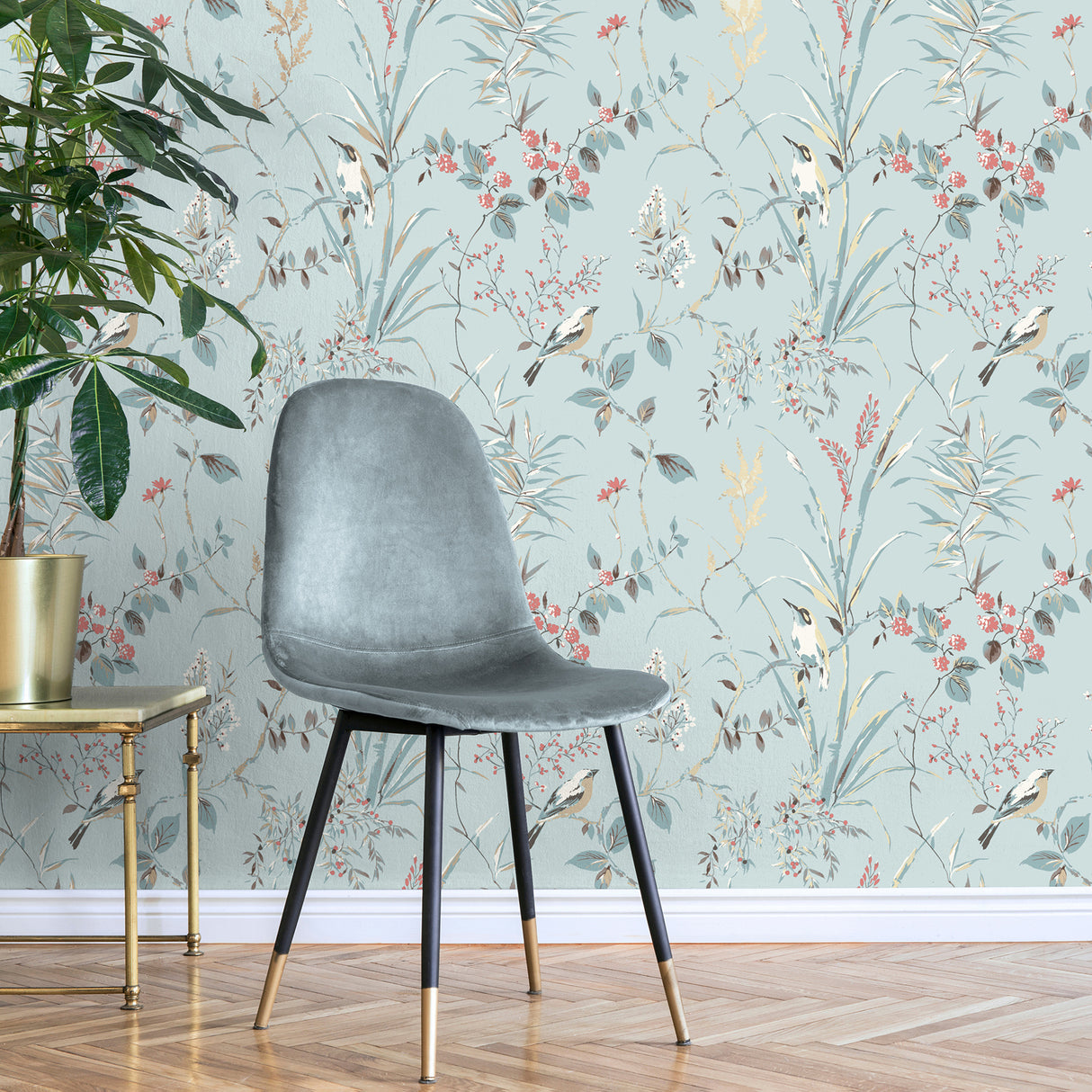 Mariko Light Blue by Fine Decor Botanical Wallpaper – Brewster Home Fashions M1856