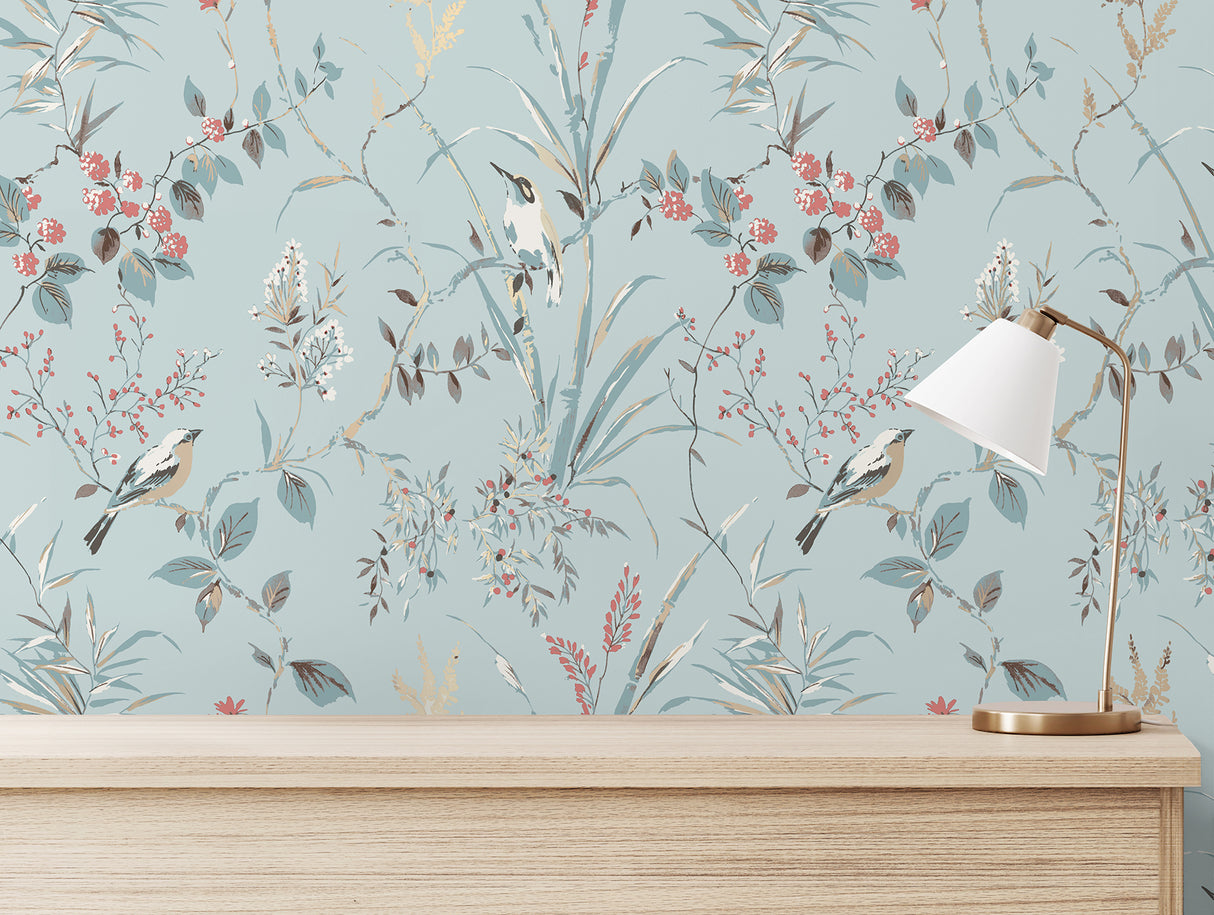 Mariko Light Blue by Fine Decor Botanical Wallpaper – Brewster Home Fashions M1856