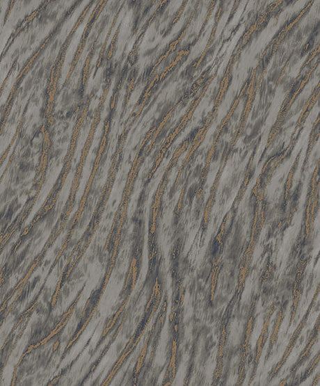 Arran Stone Swirling Stripe Wallpaper in grey with metallic accents