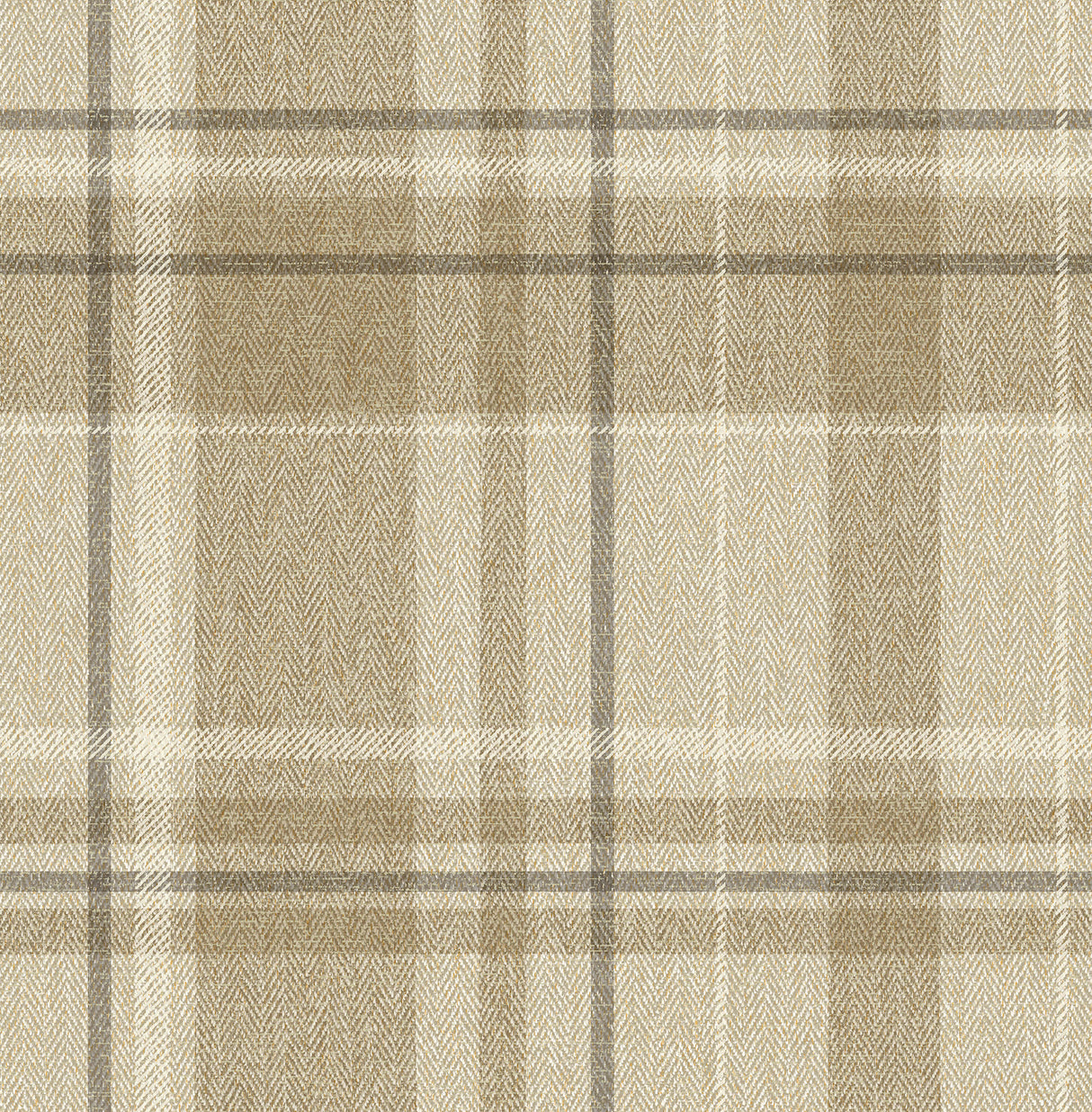 Fine Decor Harris Light Brown Plaid Chevron Wallpaper sample showing light brown plaid with chevron weave