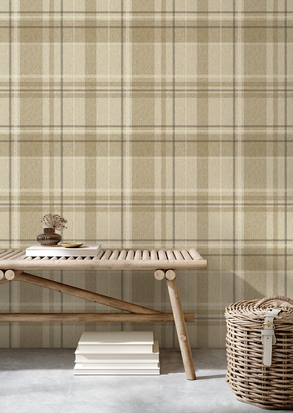 Harris Light Brown by Fine Decor Plaid Chevron Wallpaper – Brewster Home Fashions M1868