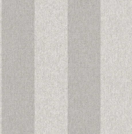 Finn Grey Chevron Stripe Wallpaper roll and room scene with grey chevron stripe pattern