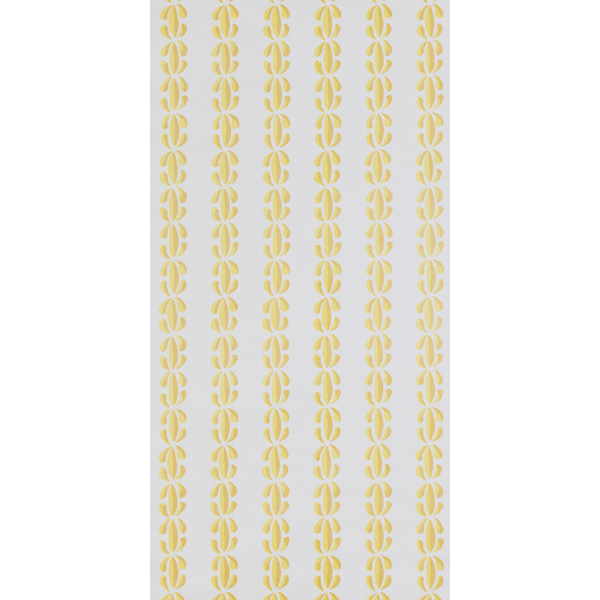 PASCAL wallpaper in Sulphur by Raoul Textiles for Schumacher, featuring a hand-printed yellow geometric pattern on white background.