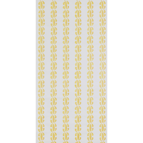 PASCAL wallpaper in Sulphur by Raoul Textiles for Schumacher, featuring a hand-printed yellow geometric pattern on white background.