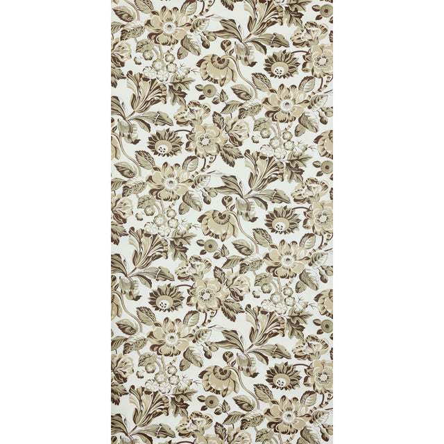 MICHEL wallpaper in Cardamon by Raoul Textiles for Schumacher, hand-printed floral pattern on Japanese pulp paper.