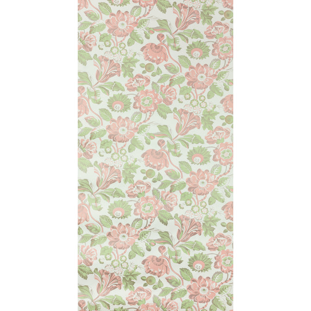 Michel Sprout by Raoul Textiles floral wallpaper pattern in pink and green on white background