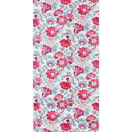 MICHEL wallpaper in Capri by Raoul Textiles for Schumacher, featuring a vibrant hand-printed floral pattern in red and blue tones.