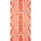 AMORE PIMENTO wallpaper by Raoul Textiles for Schumacher, hand-printed Japanese pulp paper in vibrant orange and white ikat pattern.