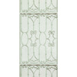 St. Germain Moss wallpaper by Raoul Textiles for Schumacher, featuring an artisanal hand-printed pattern reminiscent of decorative wrought iron in soft green tones.