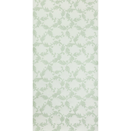 Cyril wallpaper in Robin's Egg by Raoul Textiles for Schumacher, featuring a hand-printed leafy scroll pattern on Japanese pulp paper.