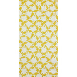 Cyril Sulphur by Raoul Textiles hand-printed wallpaper in yellow and white scroll pattern