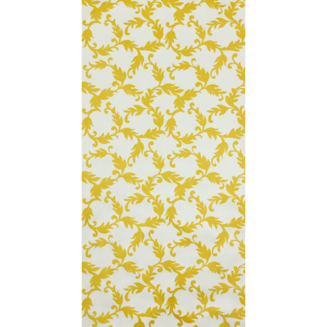 Cyril Sulphur by Raoul Textiles hand-printed wallpaper in yellow and white scroll pattern