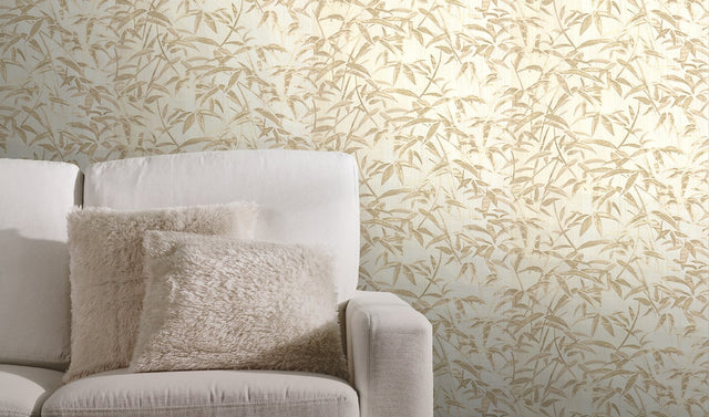 Bryan Taupe Bamboo Wallpaper with Botanical Leaves Motif, Traditional Style - Fine Decor M95580