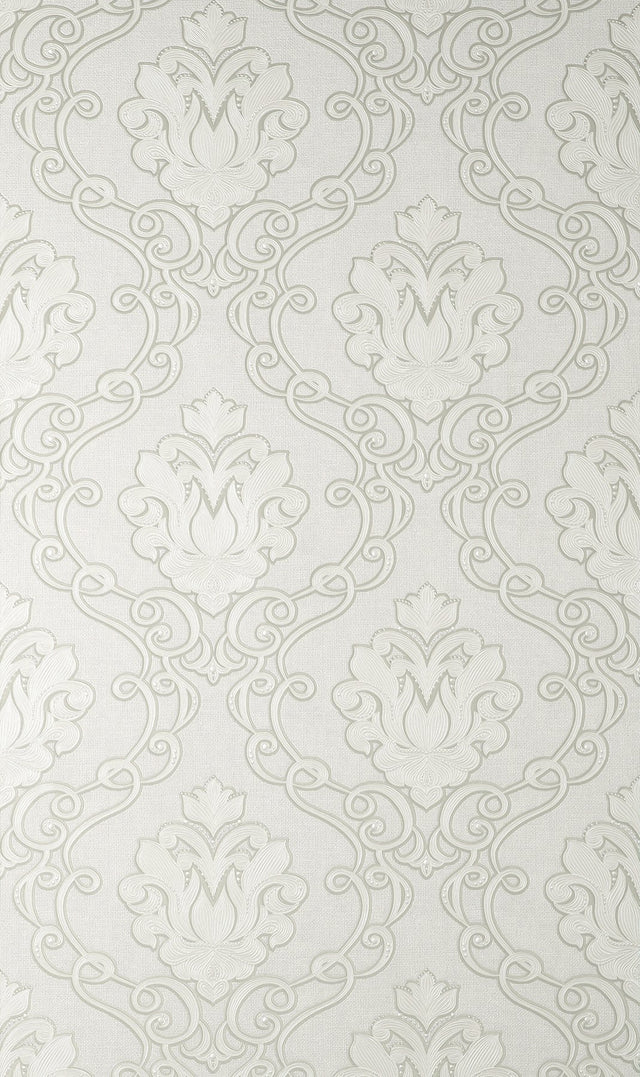 Florentine White Damask Textured Wallpaper with Traditional Damask Pattern - Fine Decor M95657