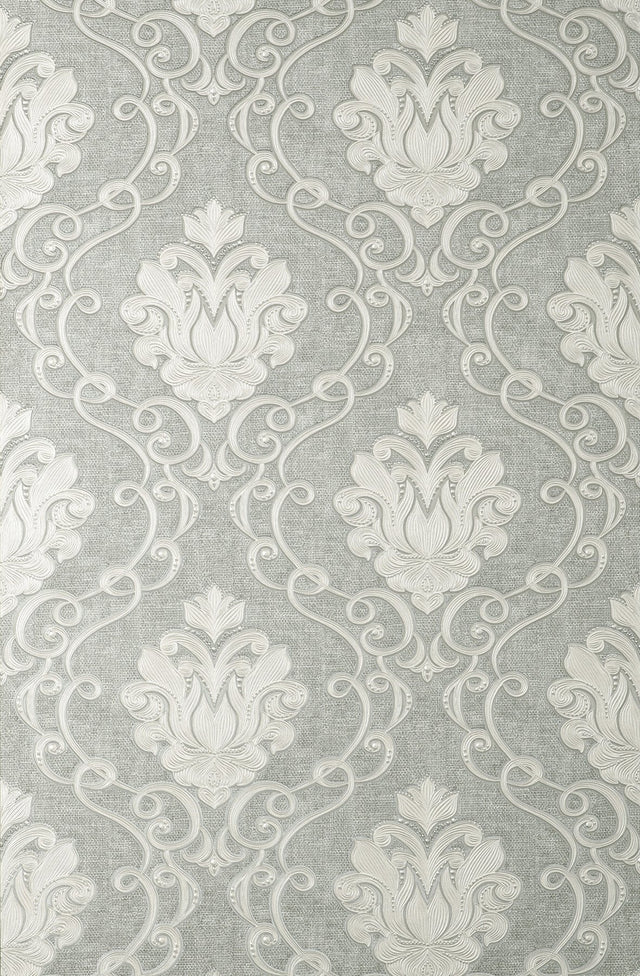 Florentine Grey Damask Textured Wallpaper with Traditional Damask Pattern - Fine Decor M95659