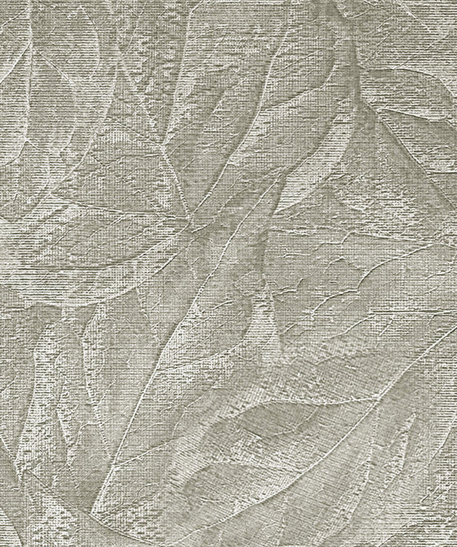 Aspen Sterling Leaf Textured Grey Wallpaper with Botanical Leaves Motif - Fine Decor M95663