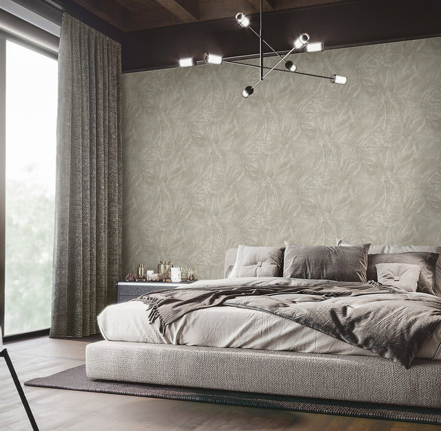 Aspen Sterling Leaf Textured Grey Wallpaper with Botanical Leaves Motif - Fine Decor M95663