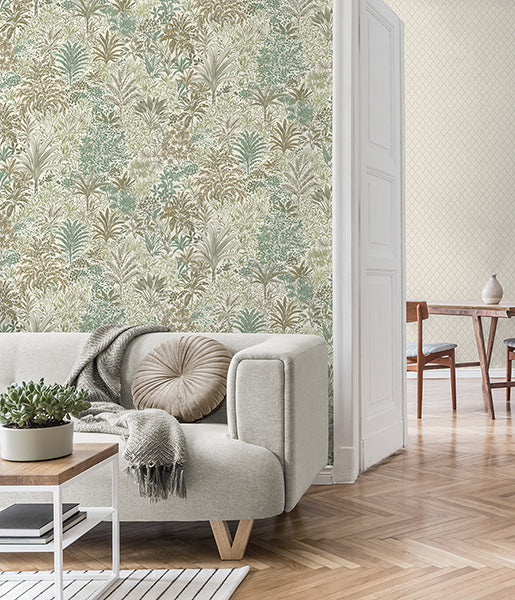 Meilani Green by Fine Decor Palm Landscape Wallpaper – Brewster Home Fashions M95676