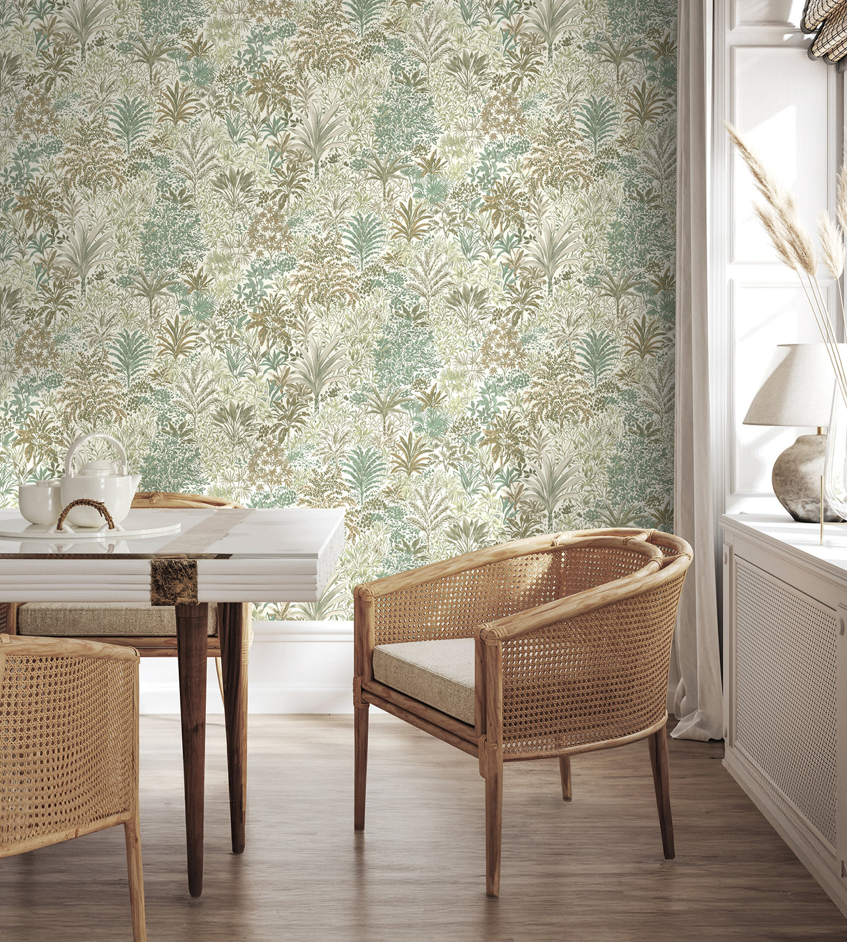 Meilani Green by Fine Decor Palm Landscape Wallpaper – Brewster Home Fashions M95676