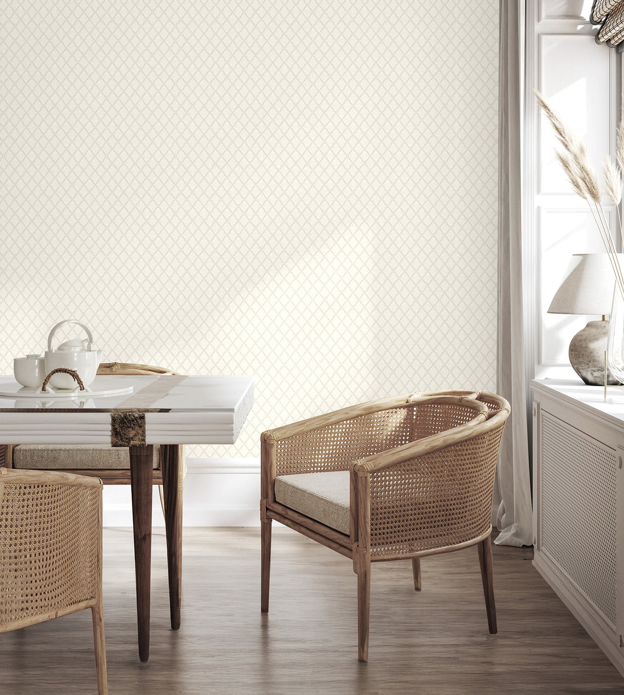 Santina White & Silver by Fine Decor Trellis Wallpaper – Brewster Home Fashions M95680