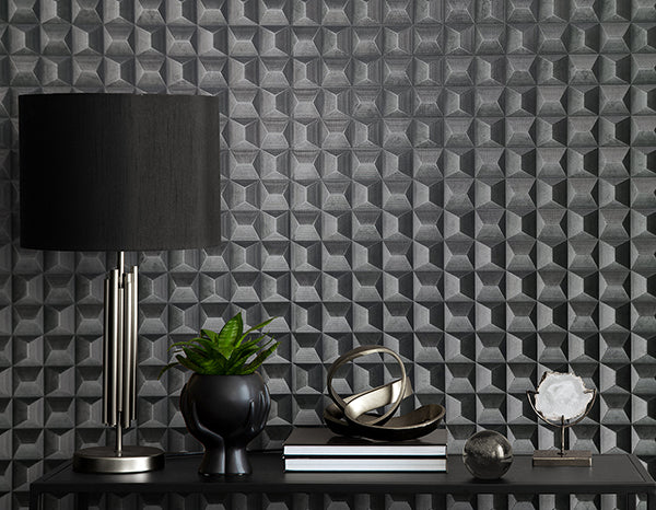 Romero Black by Fine Decor 3D Geometric Wallpaper – Brewster Home Fashions M95682