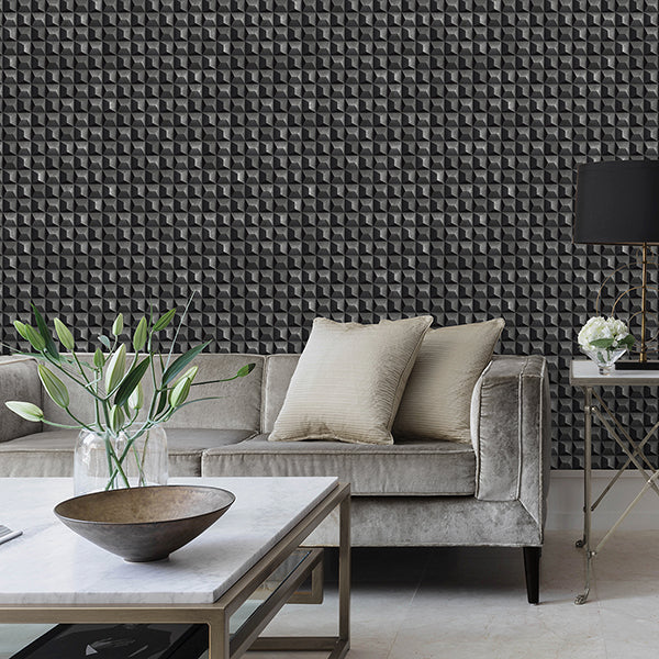 Romero Black by Fine Decor 3D Geometric Wallpaper – Brewster Home Fashions M95682