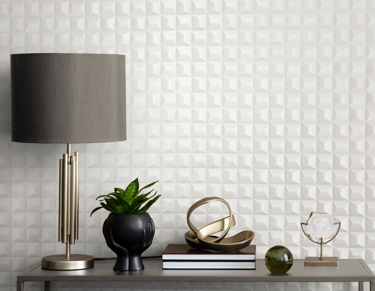 Romero White by Fine Decor 3D Geometric Wallpaper – Brewster Home Fashions M95683