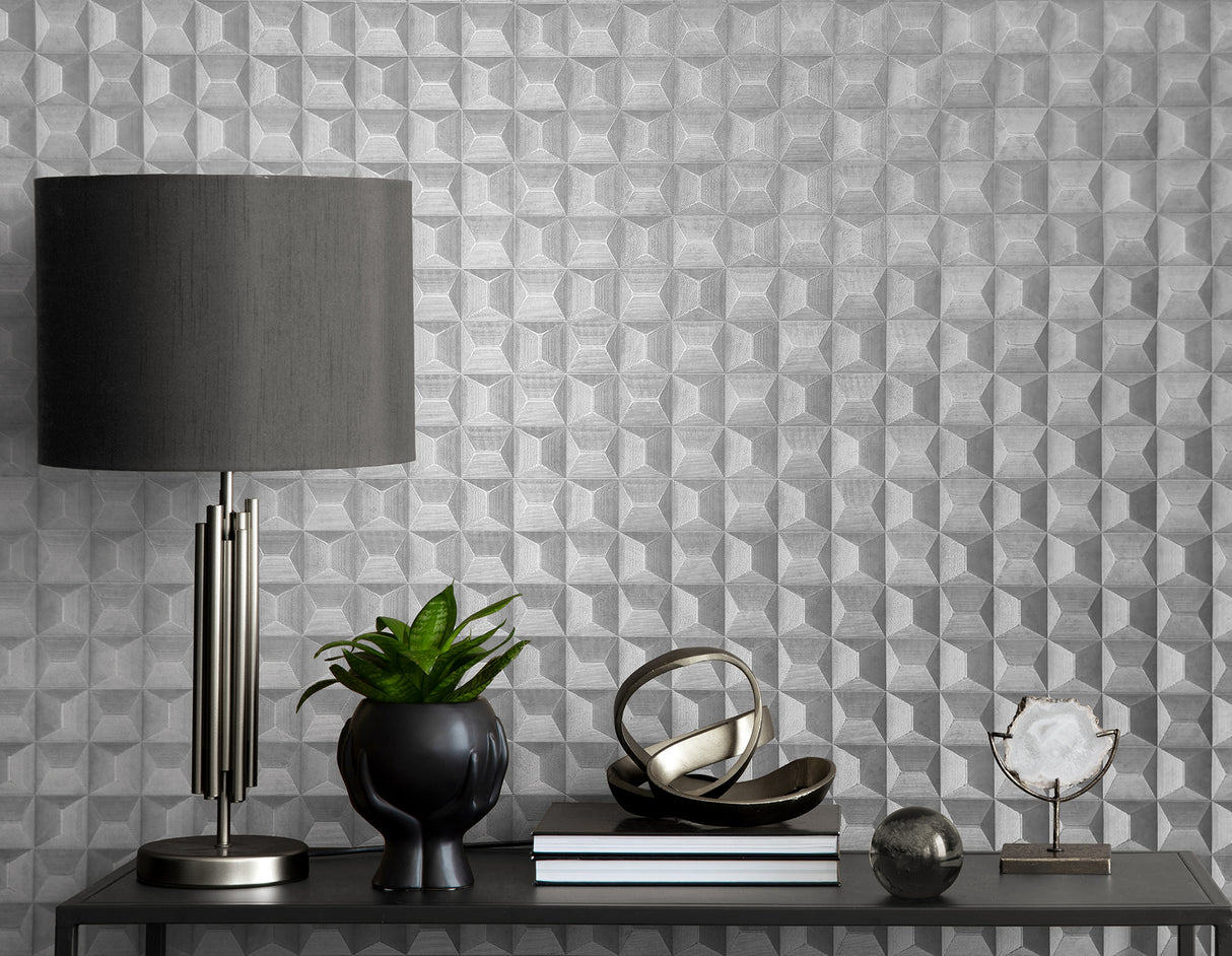 Romero Grey by Fine Decor 3D Geometric Wallpaper – Brewster Home Fashions M95684