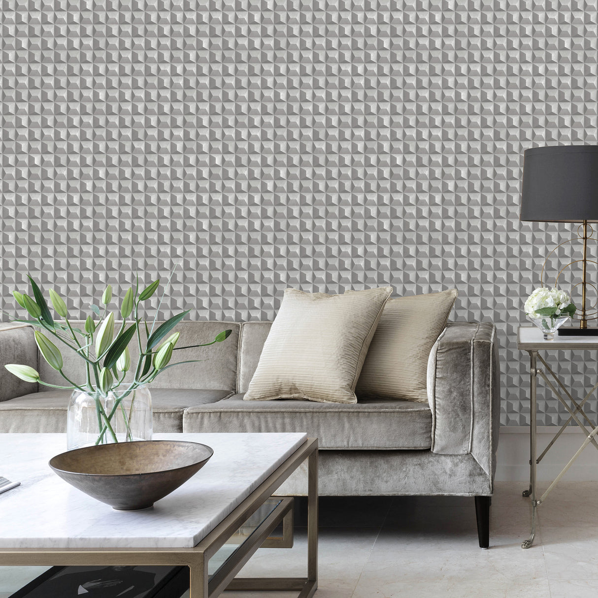 Romero Grey by Fine Decor 3D Geometric Wallpaper – Brewster Home Fashions M95684