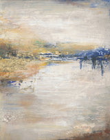 Crystal Lake abstract multicolor wall mural by Antonina Vella showing a silver lake with blue and gold accents