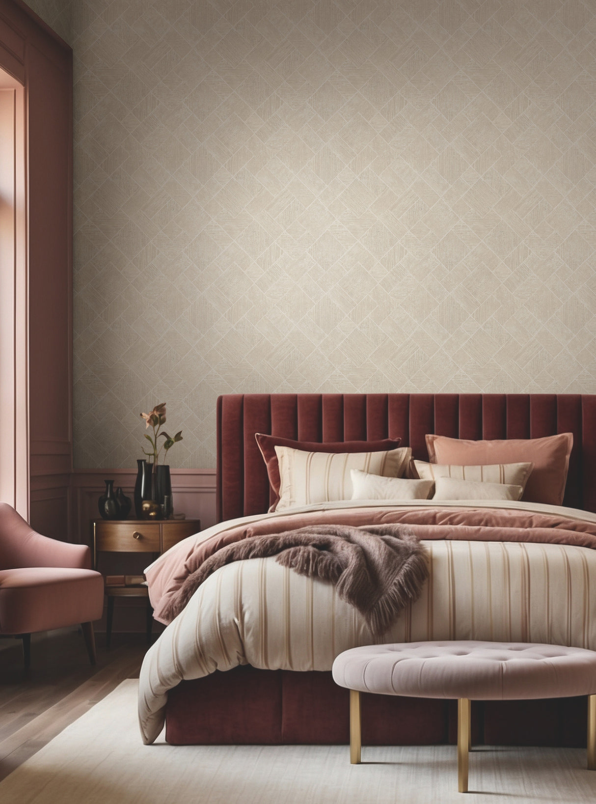 Marquetry Beige by Antonina Vella Tile Wallpaper – York Designer Series MA35509