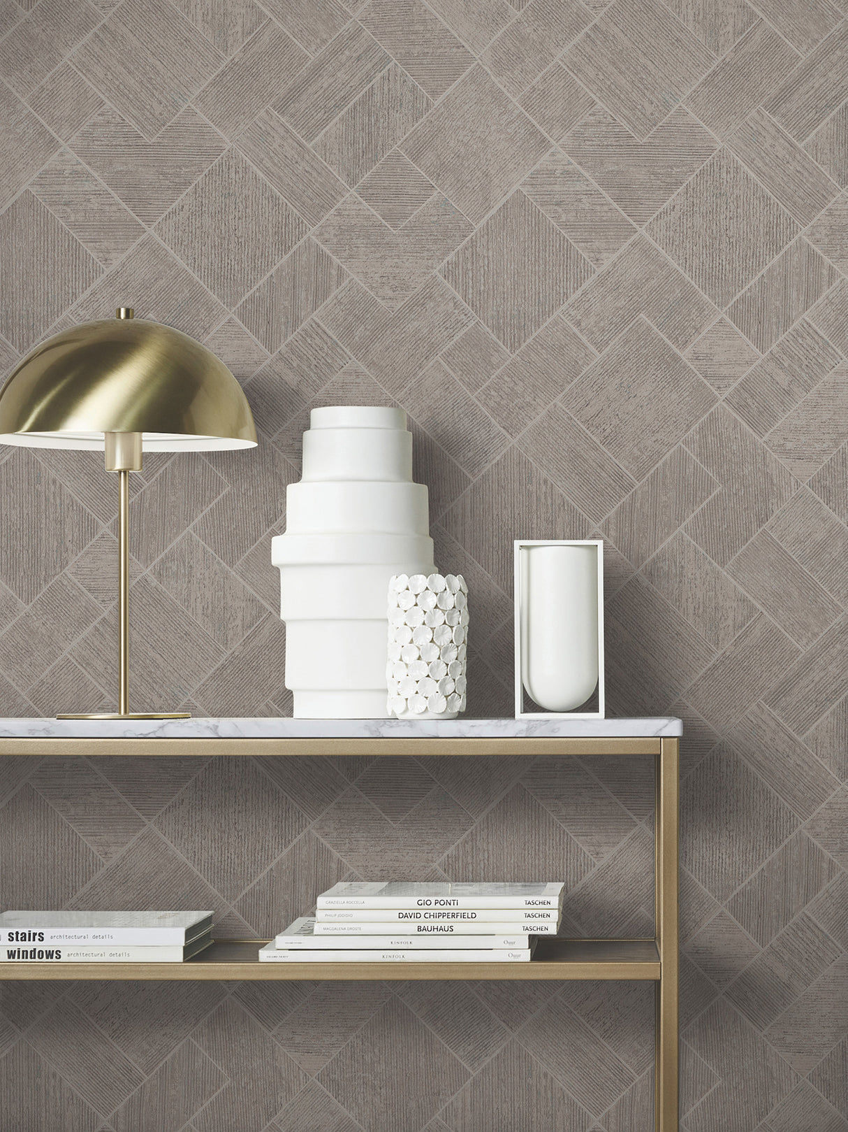 Marquetry Taupe by Antonina Vella Tile Wallpaper – York Designer Series MA35511