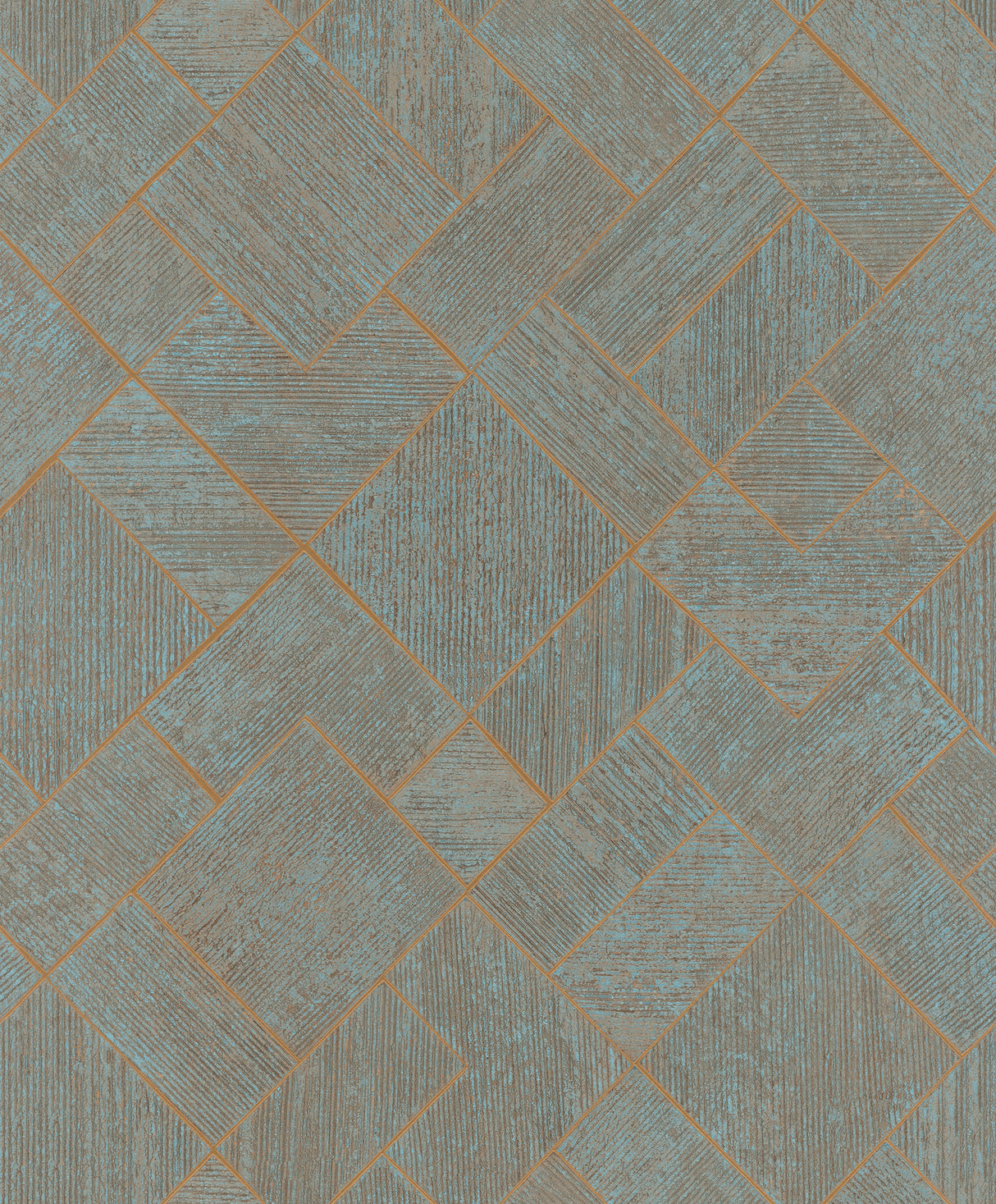 Antonina Vella Marquetry Teal Tile Vinyl Wallpaper roll and pattern MA35512