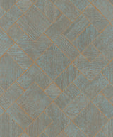 Antonina Vella Marquetry Teal Tile Vinyl Wallpaper roll and pattern MA35512