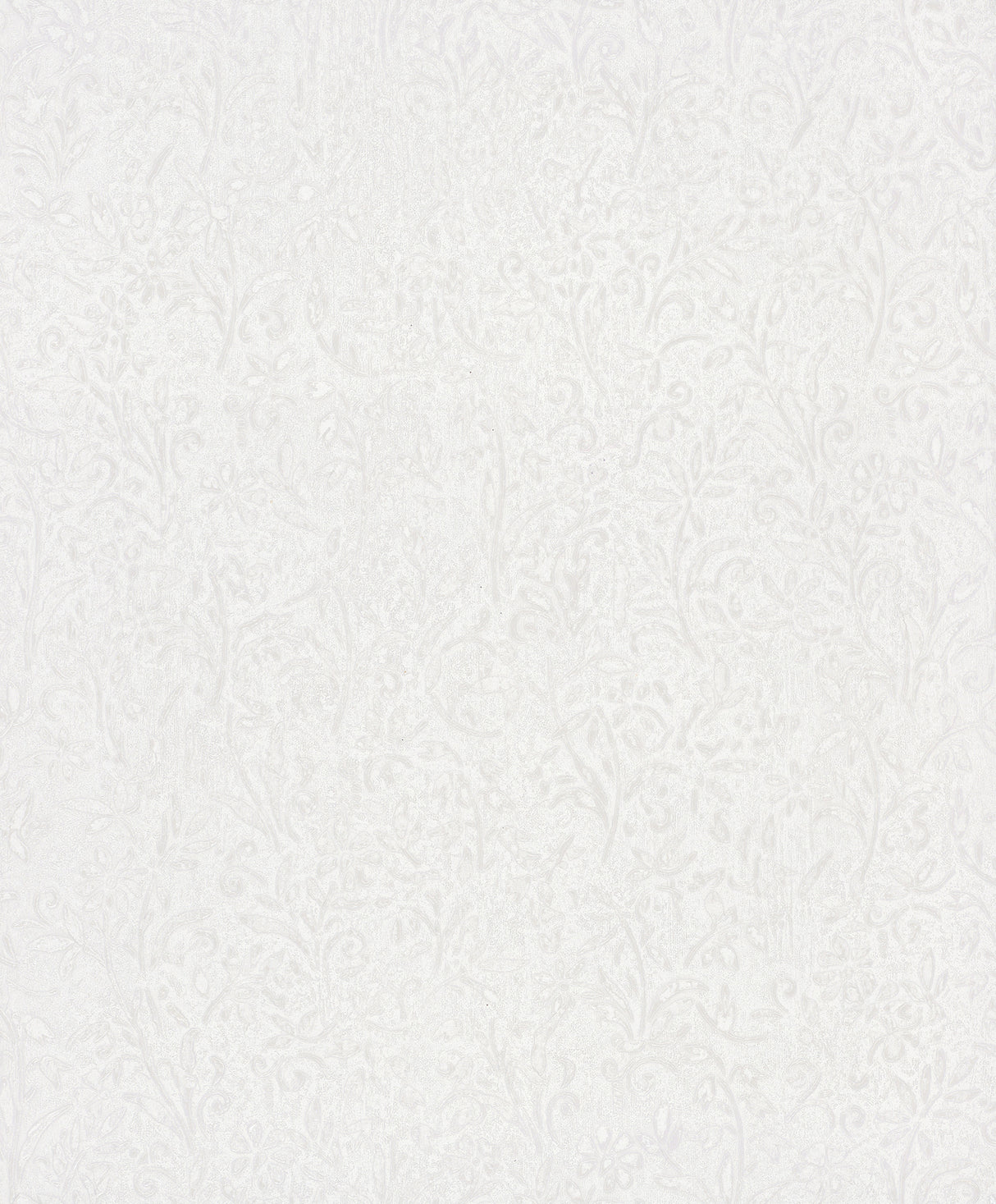 Antonina Vella Sculpted Floral Pearl Relief Wallpaper roll showing pearlescent white floral scroll texture.