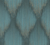 Antonina Vella Starfall Teal Metallic Ikat Wallpaper MA35806 roll and room setting