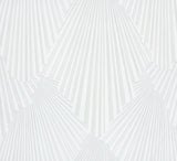 Lumiere White Deco Geo Wallpaper by Antonina Vella, 27.6 in x 33 ft roll with Art Deco fan damask pattern.