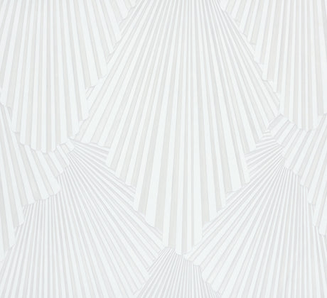 Lumiere White Deco Geo Wallpaper by Antonina Vella, 27.6 in x 33 ft roll with Art Deco fan damask pattern.