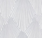 Lumiere Off-White Deco Geo Wallpaper by Antonina Vella with scalloped Art Deco fan damask