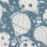 Ballongerna Dark Blue Wallpaper by York Wallcoverings - MB29006, whimsical hot air balloon pattern in indigo and white