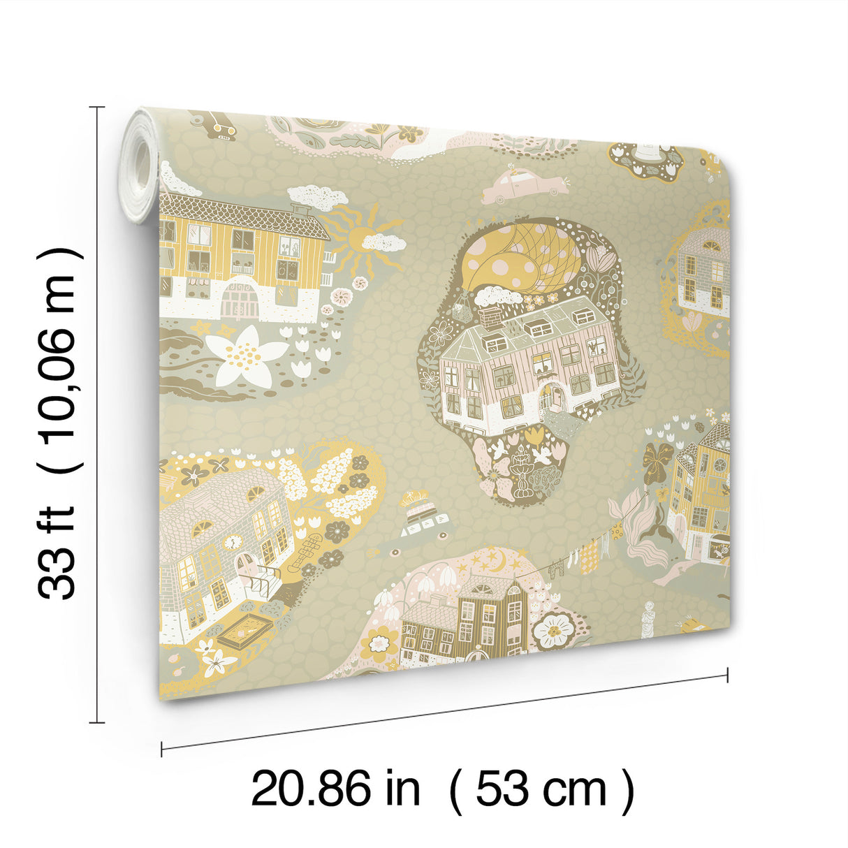 Staden Mustard by York Wallcoverings Whimsical Town Non Woven Wallpaper – York Wallcoverings MB29008